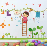 环保儿童房装饰墙贴纸卡通卧室床头可移除宝宝幼儿园晒衣服女孩