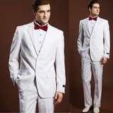 秋季男士结婚礼服 纯白色男西装套装 新郎西服 商务正装宴会礼服