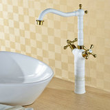 欧式全铜白色浴室卫生洗手间台上盆加高面盆冷热水可旋转龙头特价