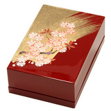 日本代购-日本金沢金箔贴名片盒 收纳盒 樱花春季款 红色漆器