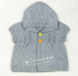 纯手工编织女宝宝羊绒带帽开衫短袖外套　婴儿秋冬加厚保暖毛衣