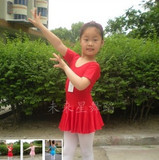 儿童氨纶舞蹈服短袖连体裙 高弹力芭蕾舞蹈裙 女童练功服体操服