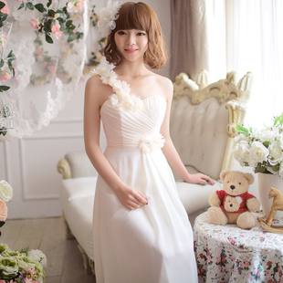 名贵风格2014新款长款礼服主持人礼服婚礼伴娘晚礼服单肩...