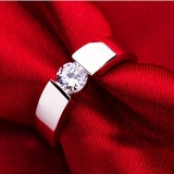 正品18K白金 超白莫桑石戒指 男士50分钻戒 情侣结婚订婚指环戒指