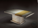 伊朗天然大理石白洞石餐桌椅组合长方形餐台简约现代家具KM-219E