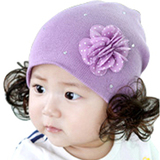 韩版新款手工水钻婴儿童假发帽 宝宝包头帽 点点花朵保暖护耳帽子