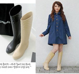 韩国新款高筒雨靴时尚女士修身长筒雨靴防滑雨鞋防水鞋格纹马靴