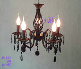欧式黑色水晶蜡烛吊灯地中海客厅餐厅铁艺田园卧室美式灯具包邮