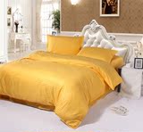 酒店宾馆床上用品 纯棉贡缎 缎条床单 床笠式四件套 金黄色