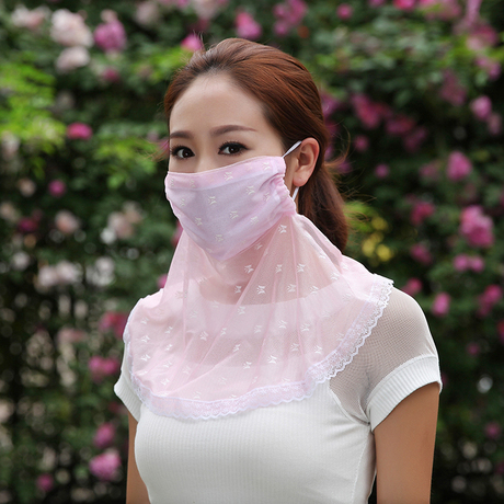 韩版蕾丝防晒口罩女夏季透气薄款超大护颈棉防