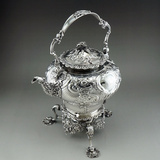 西洋古董银器 1845年英国Cellini款纯银中国风人像酒精炉烧水茶壶