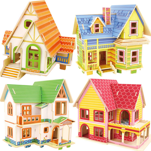 特价包邮 3d木质立体拼图 儿童木制益智手工玩具别墅模型批发若态
