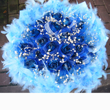 21朵蓝妖玫瑰花束赠羽毛上海鲜花店配送生日妇女节送女友创意礼物