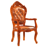 实木餐椅休闲酒店椅中式木椅扶手椅 雕花木椅皮质靠包坐垫 厂家直