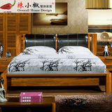 辣小椒家具中式家具实木床双人床 1.8米皮艺床简约现代床柚木床
