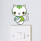 墙贴纸 绿色小猫开关贴 墙纸贴墙贴画贴花 墙壁贴纸