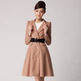 2013新款春装韩版品质女装女裙中长款双排扣加厚修身毛呢大衣外套