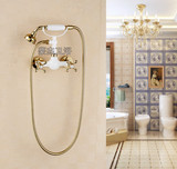 欧式仿古浴缸淋浴花洒套装全铜金色浴室水龙头冷热淋浴龙头套装