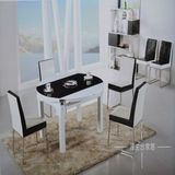 立诺简约可折叠伸缩圆桌钢化玻璃饭桌子多功能餐桌餐椅组合T091