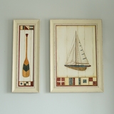 地中海 美式乡村田园帆船船桨实木装饰板画创意组合 儿童房卡通