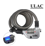 ULAC优力A200自行车锁 LED钢缆密码锁 公路山地车钢丝锁带固定架