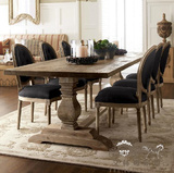 美式乡村风化白橡木餐桌椅 法式复古餐椅 做旧长餐桌方桌现货椅子