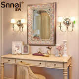 欧式奢华复古雕花镶钻防水镜子浴室镜穿衣镜实木洗手台玄关大镜子