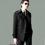 新款韩版潮男英伦修身休闲风衣中青少年男装中长款修身大衣外套