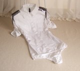 韩版职业时尚精品连体衬衫夏装女肩章显瘦白衬衫职业OL短袖女衬衫