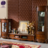 欧式实木电视柜雕花套装 复古美式2米大理石地柜酒柜组合2.4客厅