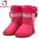 凯蒂猫冬季女童靴子儿童防水防滑雪地靴宝宝羊羔毛棉鞋童鞋正品
