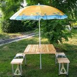 便携式折叠野餐桌木制实木野餐桌户外野餐桌广告桌椅 可折叠