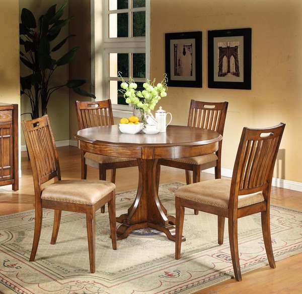 欧式圆形实木餐桌 小户型餐桌椅组合 1.1米 一桌四六椅 美式餐桌