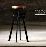北欧风情复古法国工业设计实木铁艺餐椅吧台椅吧凳旋转酒吧椅造型