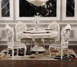 欧式实木雕花圆形餐桌 欧式餐桌 开放漆象牙白色餐桌 餐桌椅组合