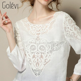 戈莱薇夏季灯笼袖新款长袖女装中长款真丝麻上衣直筒衬衫GLVE0117
