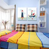 现代简约客厅卧室床头挂画 儿童房装饰无框画 小清新卡通帆船壁画