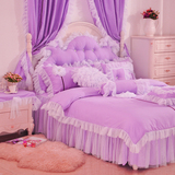 新款蕾丝 纯棉四件套韩版公主被套床上用品床品套件 向日葵紫