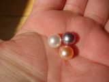 【珍珠裸珠】天然强光正圆珍珠近无暇白色粉色紫色8~9mm免费打孔