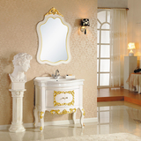 广恒仿古卫浴 橡木实木 落地式一体洗脸盆 欧式陶瓷浴室柜组合