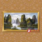 桂林山水风景水车纯手绘油画 客厅办公室装饰画 成品带框挂画SH87