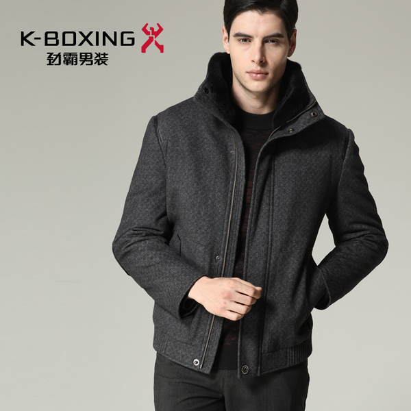 劲霸男装2014正品 k-boxing旗舰店男士夹克 立领短版毛皮服外套