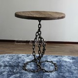 LOFT美式圆形铁链木艺单层创意餐桌整装老榆木面个性桌子咖啡桌