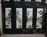 景德镇陶瓷瓷板画名家手绘仿古粉彩人物做旧四条屏挂壁画香山九老