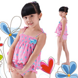 2016韩版儿童泳衣粉蓝小女孩波点分体女童泳装 婴幼儿女童泳衣