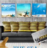 海景装饰画地中海风格无框画海星贝壳壁画客厅卧室挂画三联画包邮