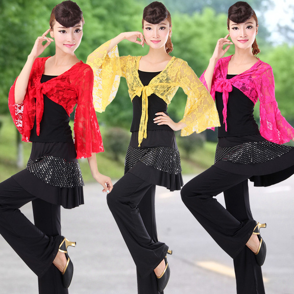 广场舞服装新款套装披肩吊带亮片裙裤跳舞舞蹈服女装春款表演舞服