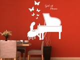 音乐女孩钢琴墙贴纸 音乐教室琴行装饰贴纸双面玻璃贴门贴橱窗贴