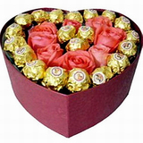 石家庄鲜花速递20+9玫瑰费列罗巧克力心形礼盒装 -市区城市配送