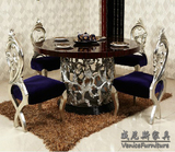 圆形餐桌新古典后现代实木桌子欧式餐桌椅组合法式餐台金银箔家具